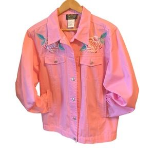 Diplo Style Pink Demin Jacket w/Roses Designed by the legend Bob Mackie Sz M